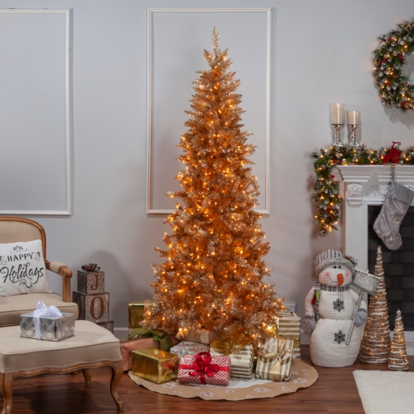 7.5 ft. Pre-Lit Gold Tinsel Christmas Tree