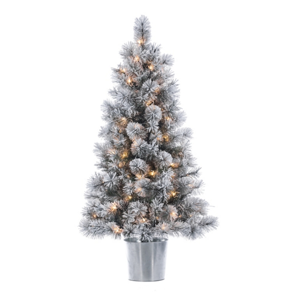4.5 ft. Pre-Lit Flocked Potted Pine Christmas Tree