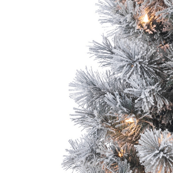 4.5 ft. Pre-Lit Flocked Potted Pine Christmas Tree