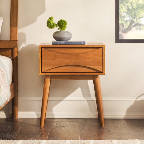 Caramel Wood Mid-Century Modern Nightstand