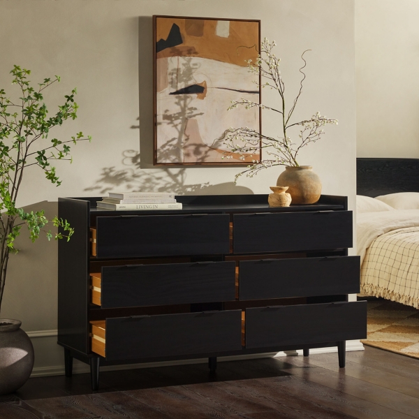 Black Wood 6-Drawer Chest