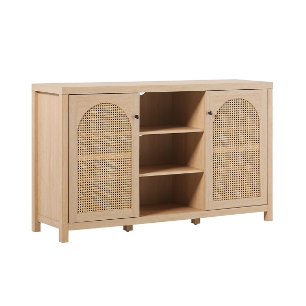 Natural Wood and Rattan 2-Door Sideboard