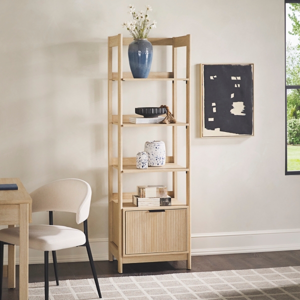 Natural Reeded Wood Holmes Narrow Bookcase
