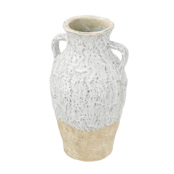 White Two-Tone Ceramic Jug Vase with Handles