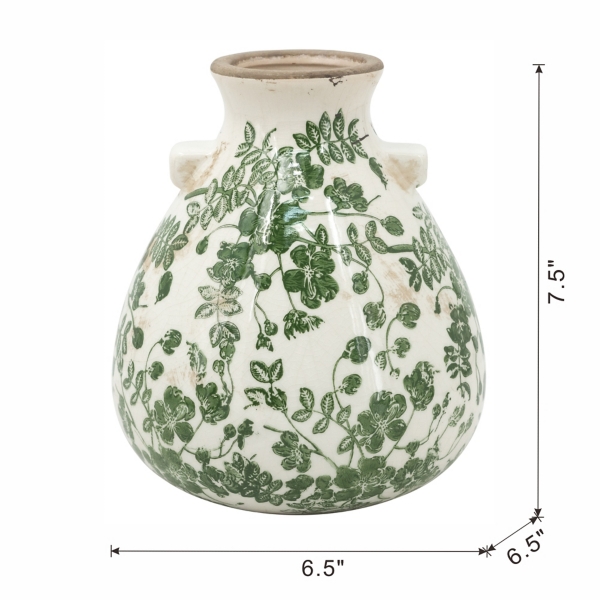 Green Floral Ceramic Jug Vase