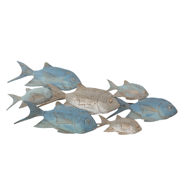 Blue Metal School of Fish Wall Plaque