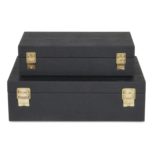 Black Faux Shagreen Decorative Boxes, Set of 2