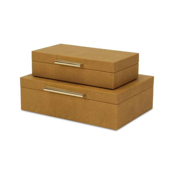 Camel Rectangle Faux Shagreen Boxes, Set of 2