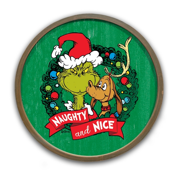 Round Naughty and Nice Grinch Wall Plaque