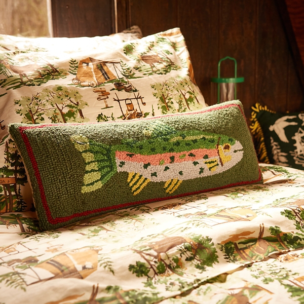 Camp Wandawega Trout Hooked Wool Lumbar Pillow