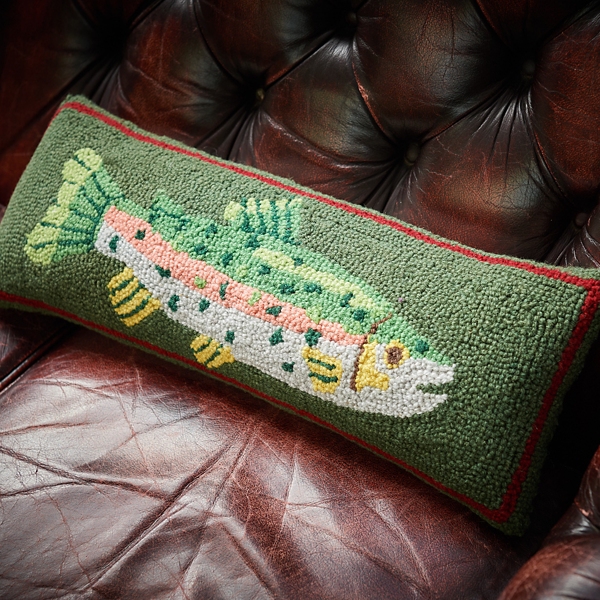 Camp Wandawega Trout Hooked Wool Lumbar Pillow