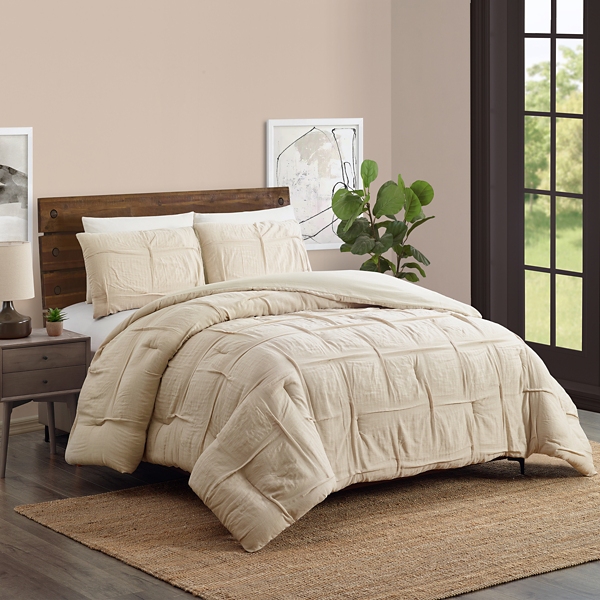 Tan Riley Pleated 3-pc. King Comforter Set