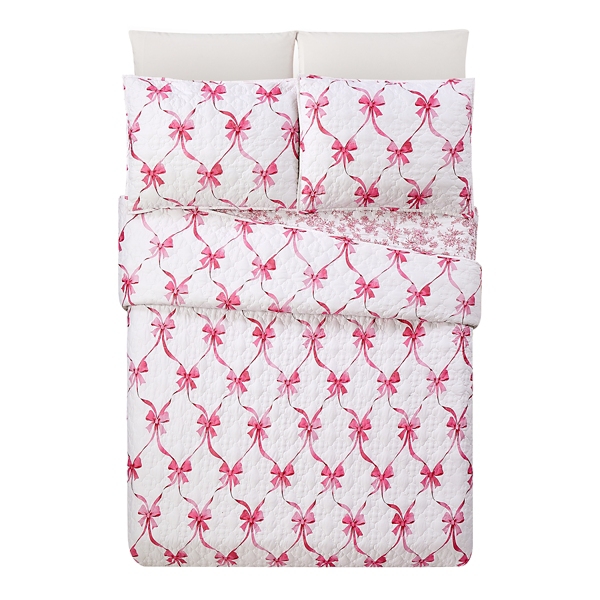 Abigail Pink Bow 2-pc. Twin Quilt Set