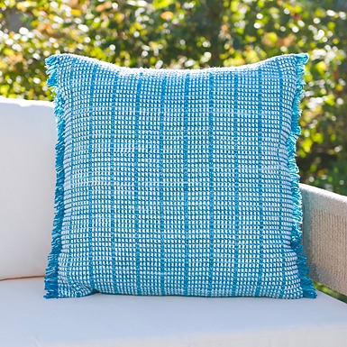 Green Tweed Fringe Outdoor Accent Pillow