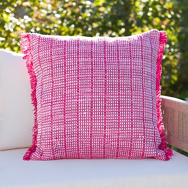 Green Tweed Fringe Outdoor Accent Pillow