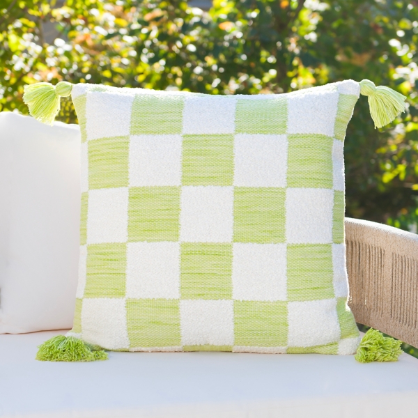 Green & White Checkered Outdoor Accent Pillow | Kirklands Home