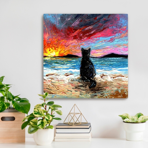 Black Cat Beach Days Canvas Art Print