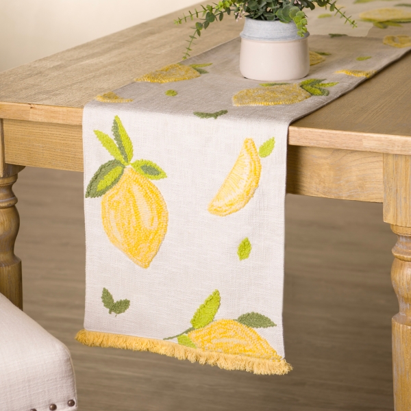 Lemon Embroidered Table Runner | Kirklands Home
