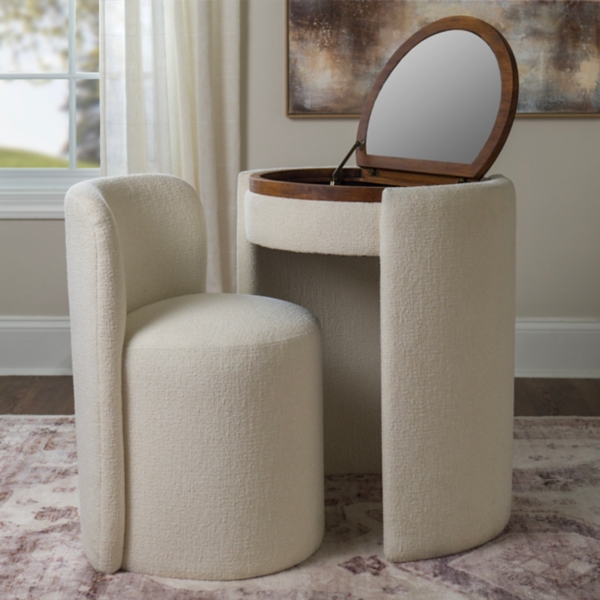 Nora Ivory Chair and Mirror Vanity Set | Kirklands Home