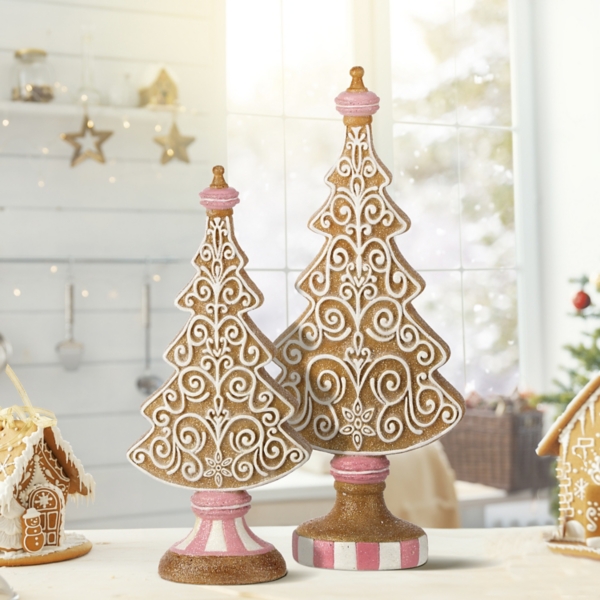 Gingerbread Tree Table Decorations, Set Of 2 