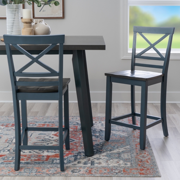 Blue and Gray Wood Aliza Counter Stools, Set of 2