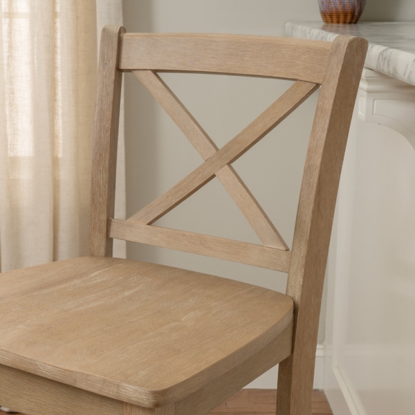 Rustic Graywash Wood X Back Bar Stool