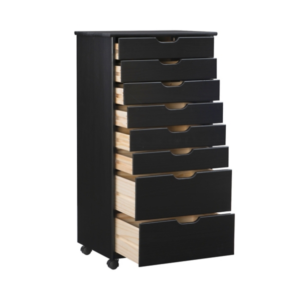 Black Wood 8-Drawer Cary Storage Cart