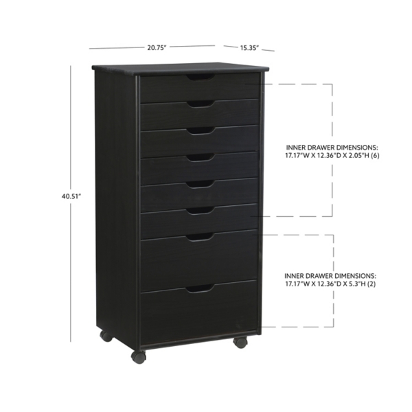 Black Wood 8-Drawer Cary Storage Cart
