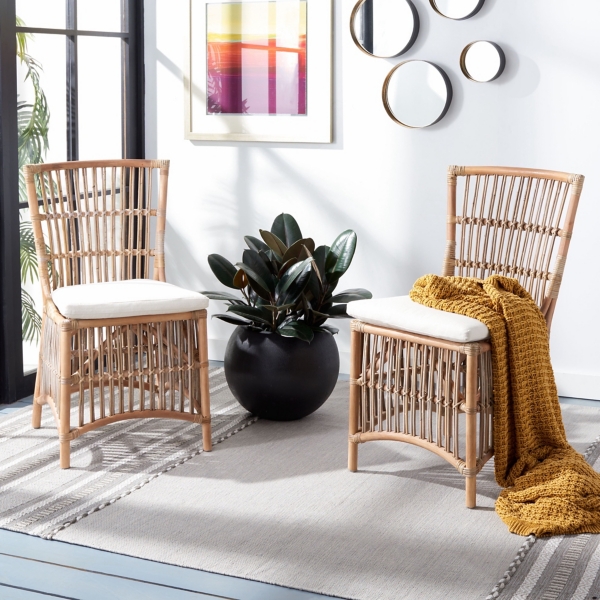 White Rattan Erika Dining Chairs, Set of 2