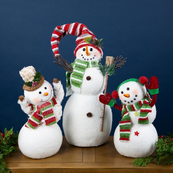 Glittered Snowman with Broom Figurine