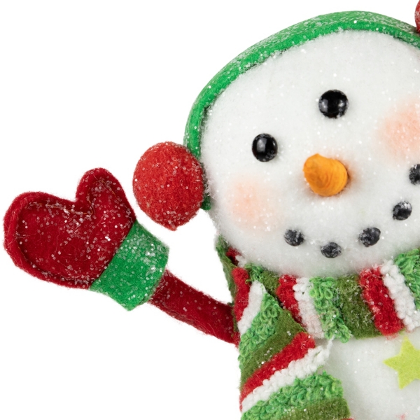Waving Snowman with Ear Muffs Figurine