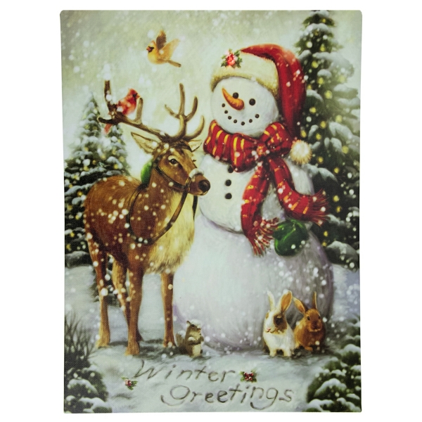 LED Snowman & Reindeer Christmas Canvas Art Print