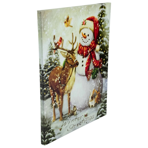 LED Snowman & Reindeer Christmas Canvas Art Print