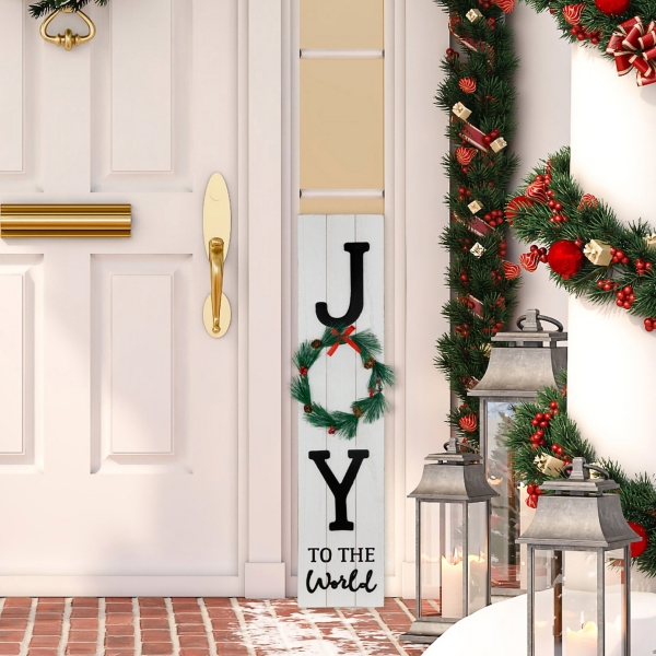 Joy to the World Wreath Christmas Porch Board Kirklands Home