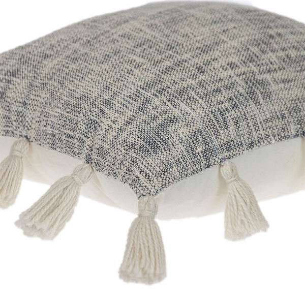 Blue Woven Texture Tassel Pillow