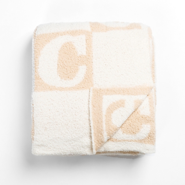 Taupe Checkered Monogram C Cloud Throw | Kirklands Home