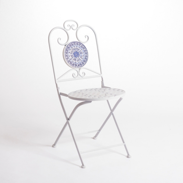 White and Blue Mosaic 3-pc. Outdoor Bistro Set