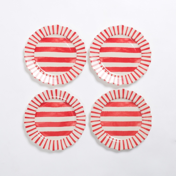 Red Stripe Scalloped Salad Plates, Set of 4 | Kirklands Home