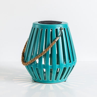 Black Ceramic Cage Dusk-to-Dawn Solar Lantern