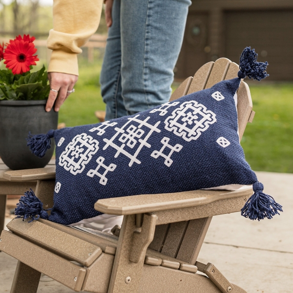 Navy Woven Geo Diamond Indoor/Outdoor Pillow