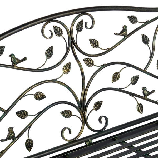 Green Leaves Metal Outdoor Bench