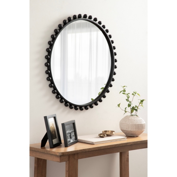 Round Black Beaded Metal Wall Mirror