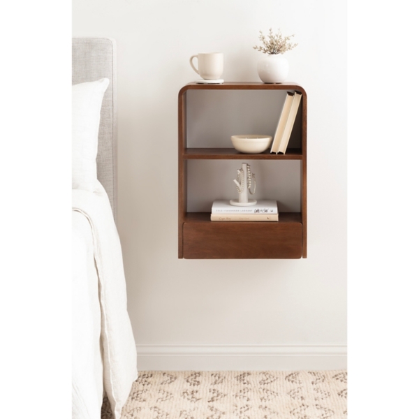 Walnut Brown Kato Single Drawer Wall Shelf