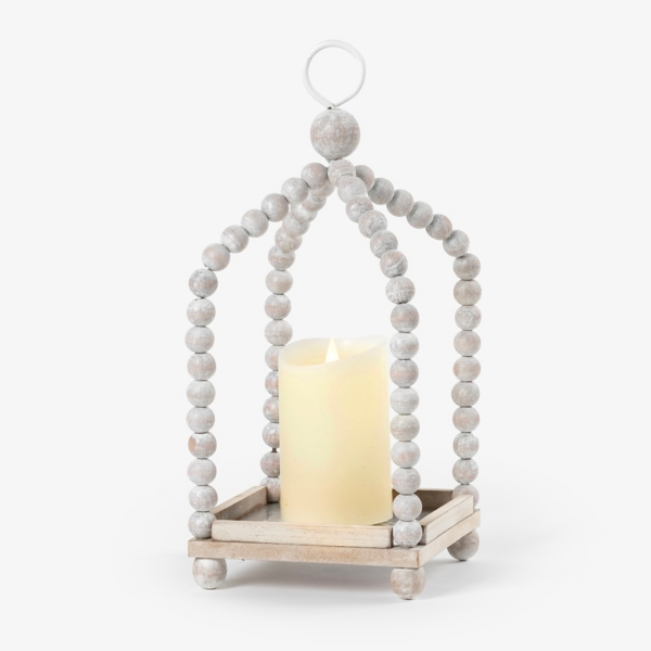Whitewash Beaded Clara Lantern, 12 in. | Kirklands Home