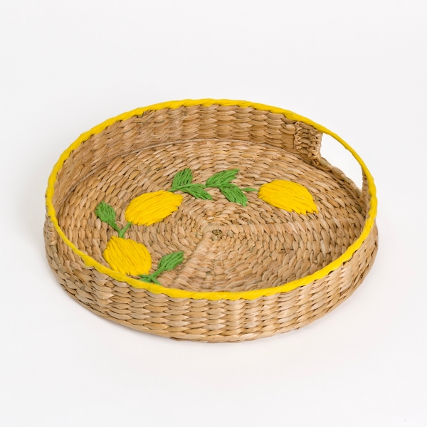 Natural Woven Hyacinth Lemon Decorative Tray | Kirklands Home