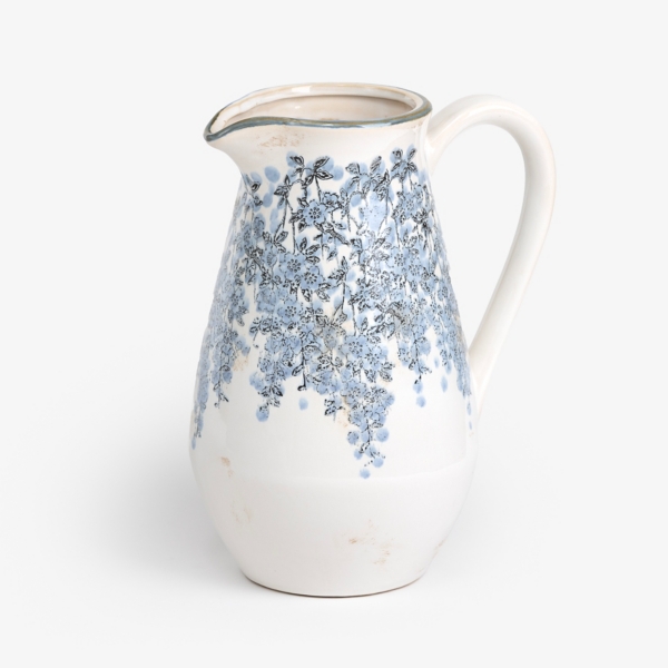Blue Floral Ceramic Pitcher Vase, 11 in. | Kirklands Home