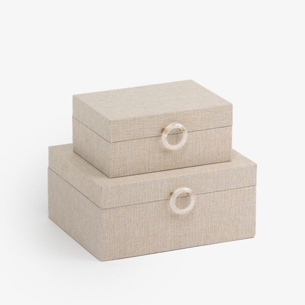 Ivory Linen Claire Wooden Boxes, Set of 2