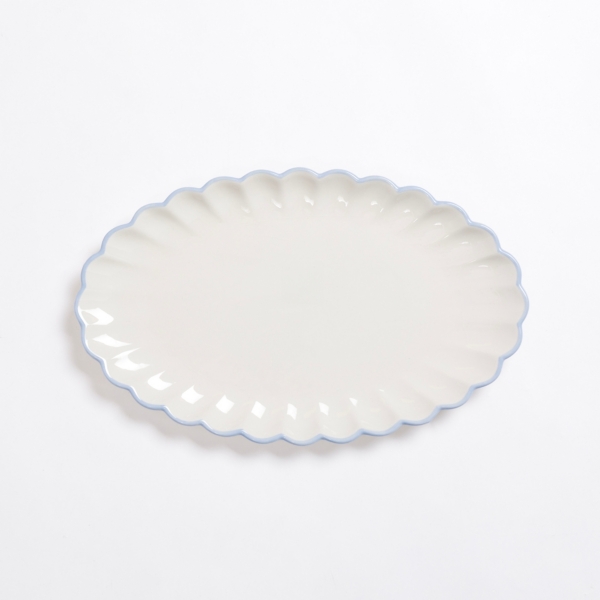 Blue Rim Scalloped Serving Platter | Kirklands Home