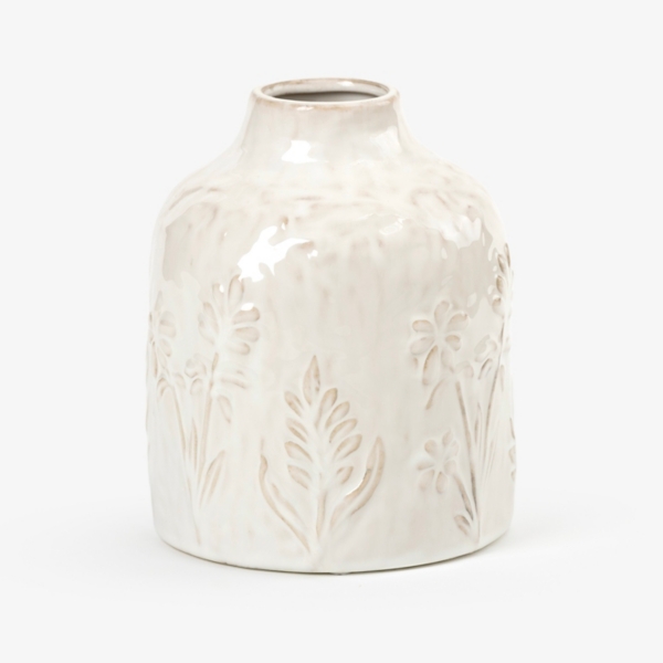 Ivory Embossed Floral Ceramic Vase, 7 in. | Kirklands Home