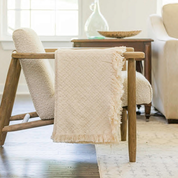Cream Cross-Stitch Woven Throw